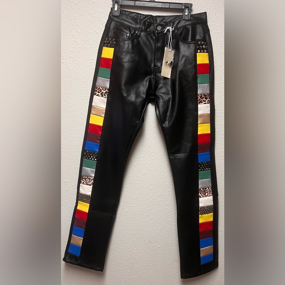 Leather Multi Color Block Pants MNML size 30 NWT